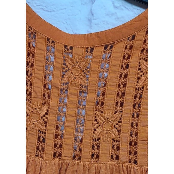 Free People Orange Crochet Lace V Neck Button Front Sleeveless Tunic Top XL NWT - Picture 7 of 11